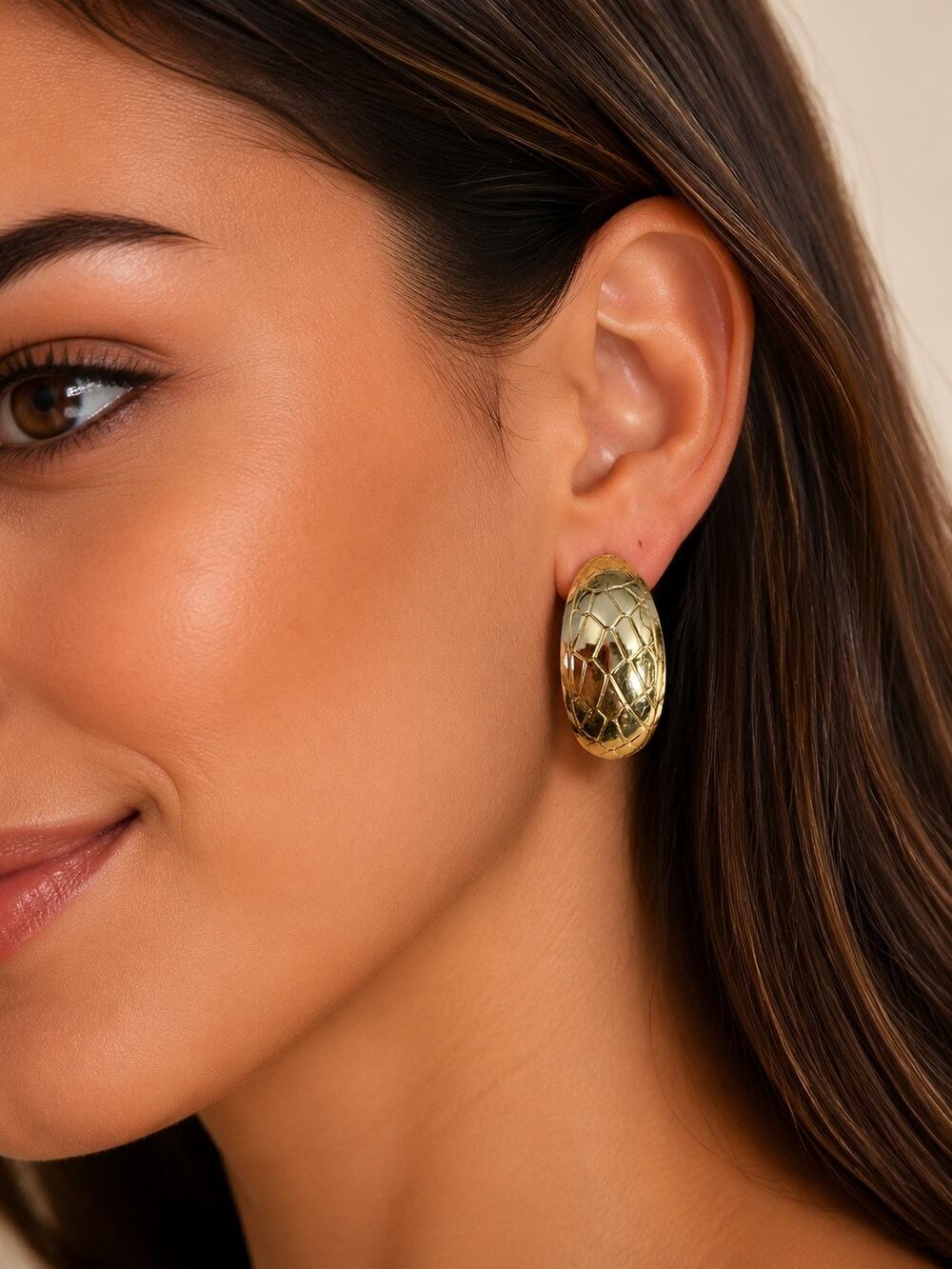 Vtg Torrid Gold Tone Textured Half Hoop Statement Earrings Pierced